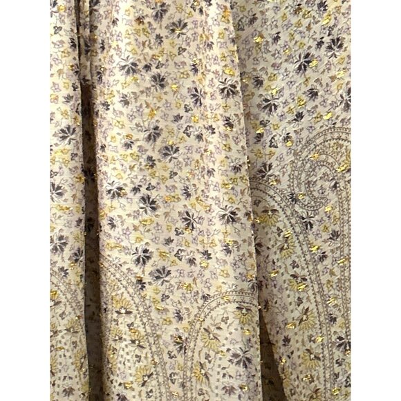 Ann Taylor Women's Microfloral Gold Print Long Sleeve Blouse XL Smocked Neck - Picture 3 of 7